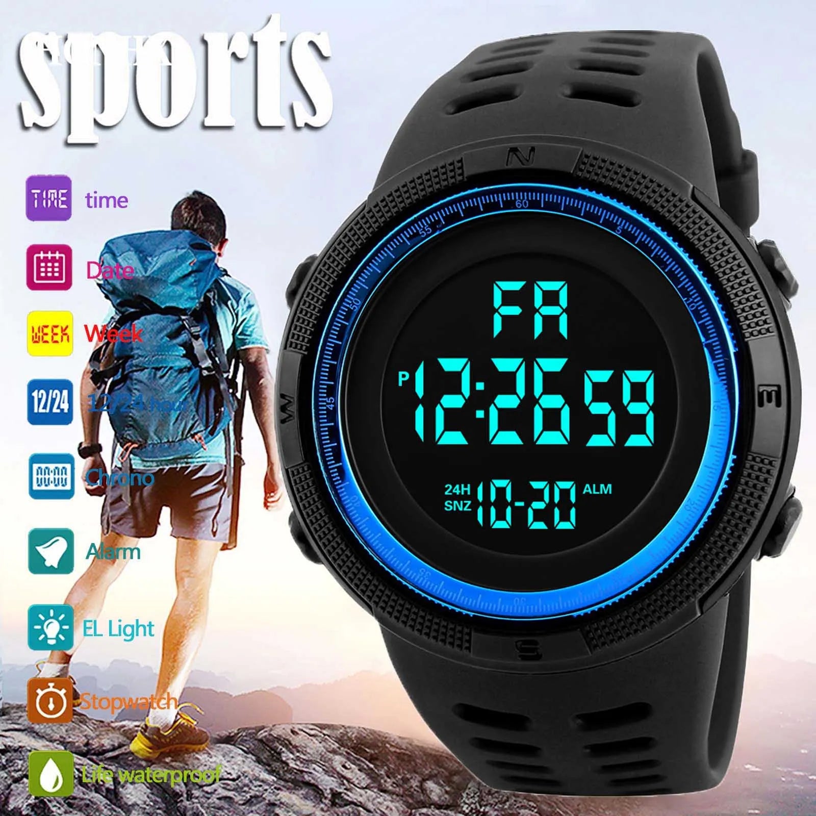 Military Sports Watches Luminous Multifunction LED Digital Wristwatch for men