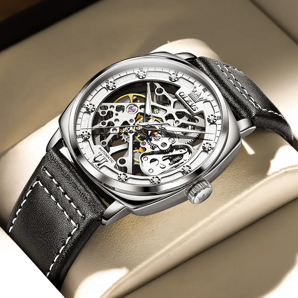 Fashion Dress Automatic Mechanical Wristwatch Wateproof Luminous Hollow Flywheel Watch for man