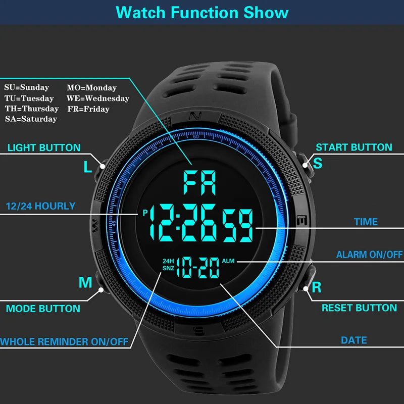 Military Sports Watches Luminous Multifunction LED Digital Wristwatch for men