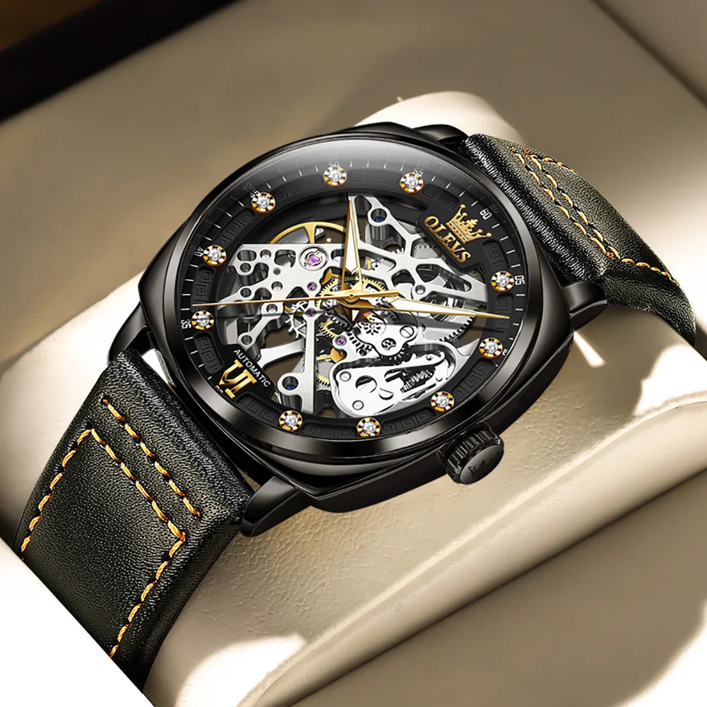 Fashion Dress Automatic Mechanical Wristwatch Wateproof Luminous Hollow Flywheel Watch for man