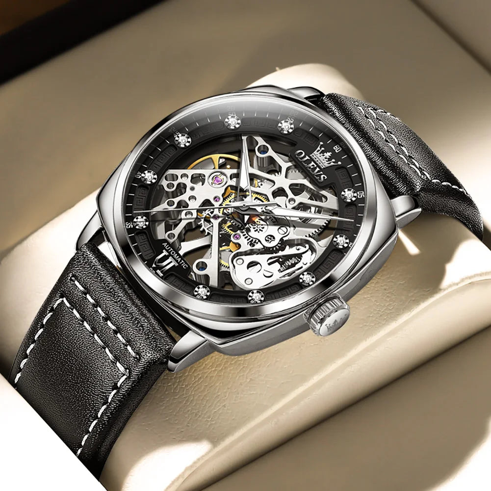 Fashion Dress Automatic Mechanical Wristwatch Wateproof Luminous Hollow Flywheel Watch for man