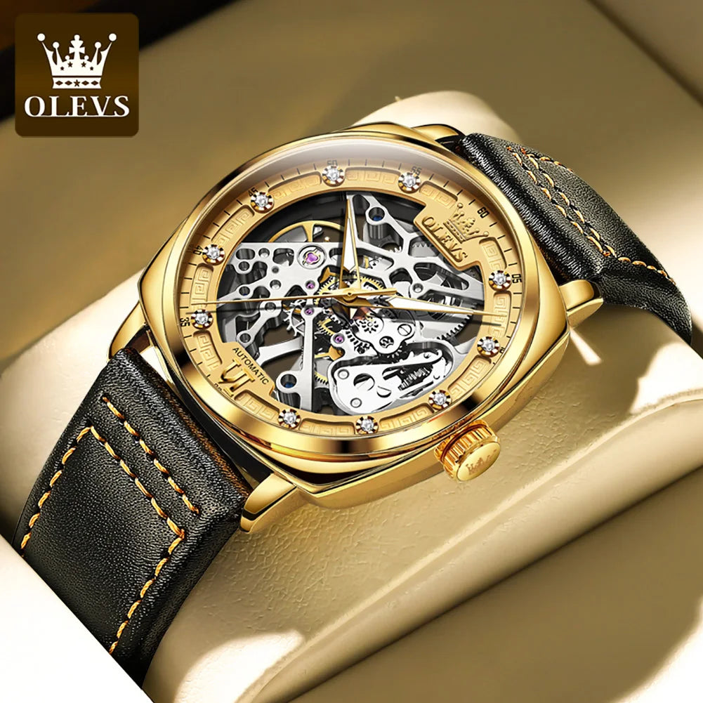 Fashion Dress Automatic Mechanical Wristwatch Wateproof Luminous Hollow Flywheel Watch for man