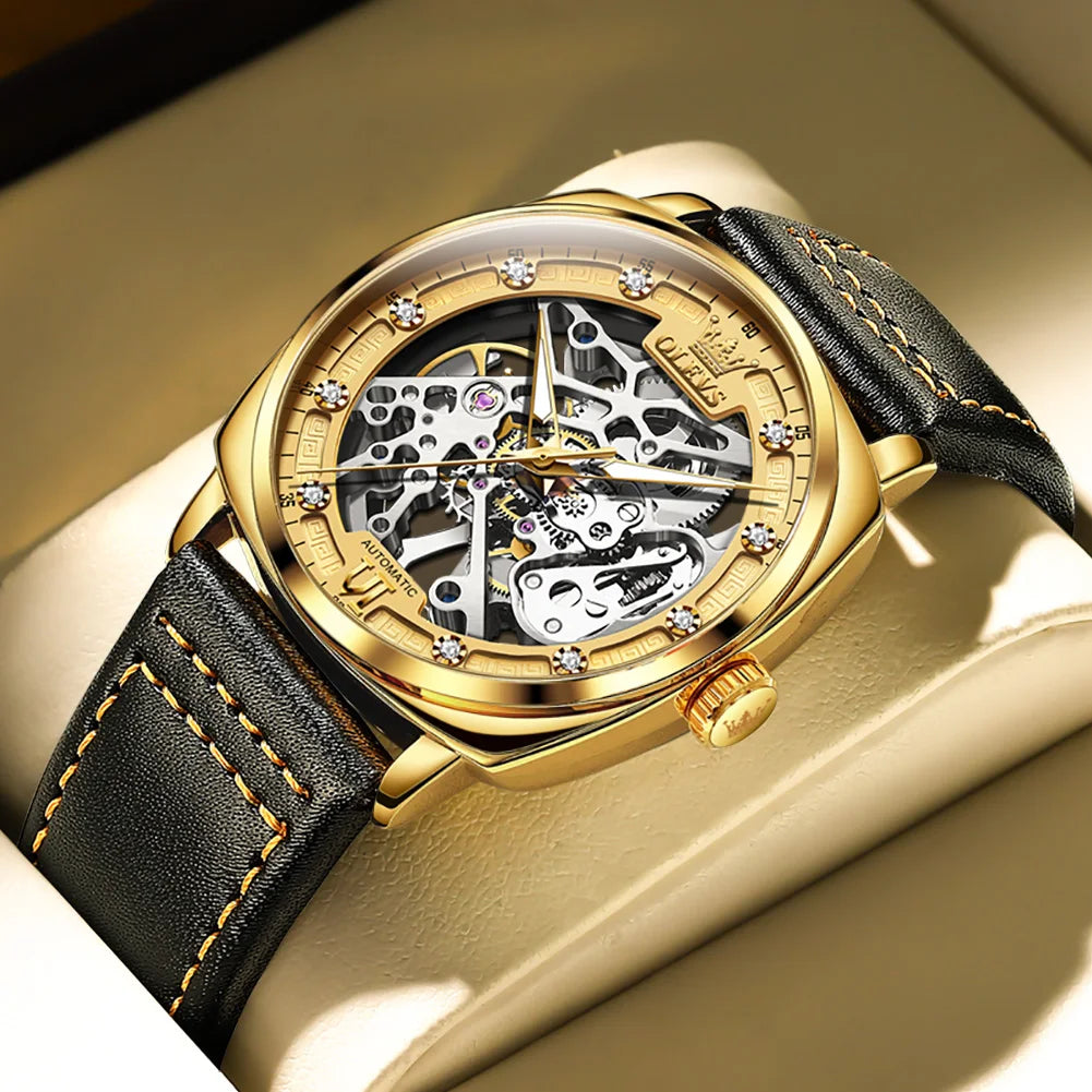 Fashion Dress Automatic Mechanical Wristwatch Wateproof Luminous Hollow Flywheel Watch for man